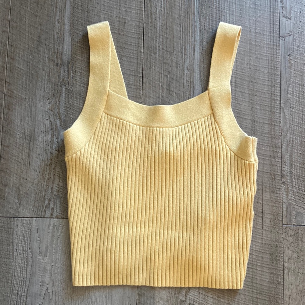 Abercrombie & Fitch Women Crop Top Medium Mustard Ribbed Knit Wide Strap